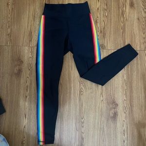 Spiritual Gangster Black Leggings with Rainbow Stripe (S)